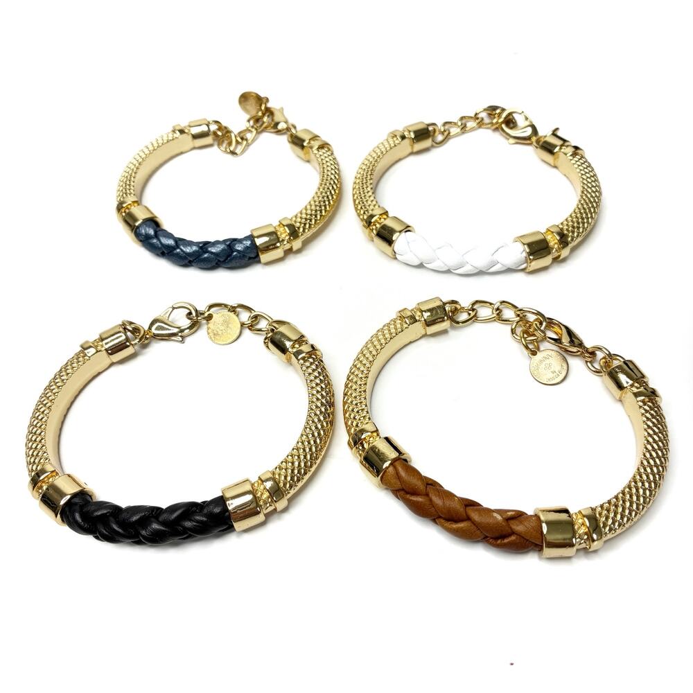 SKINNY by Jessica Elliot Lot of 4 Gold Bangle Bracelets Black, Navy, Brown,White